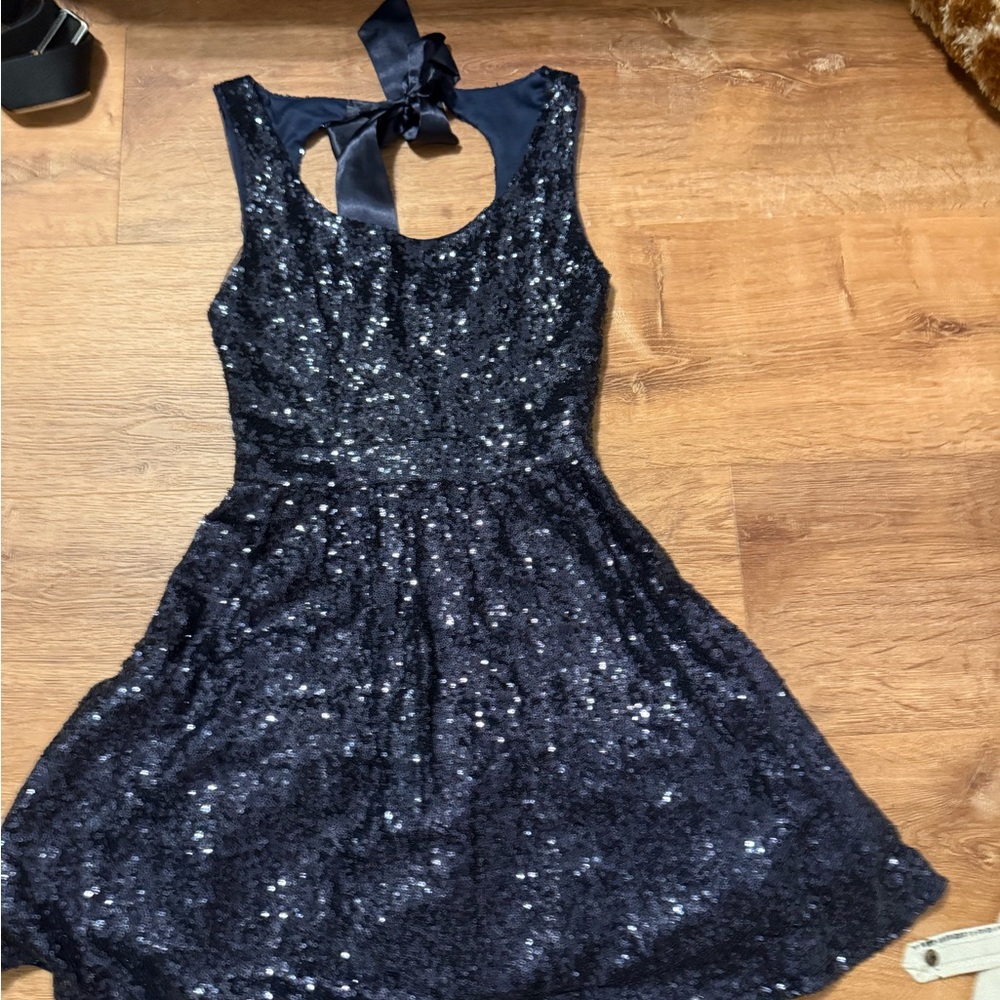 Elegant Navy Blue Sequin Dress
